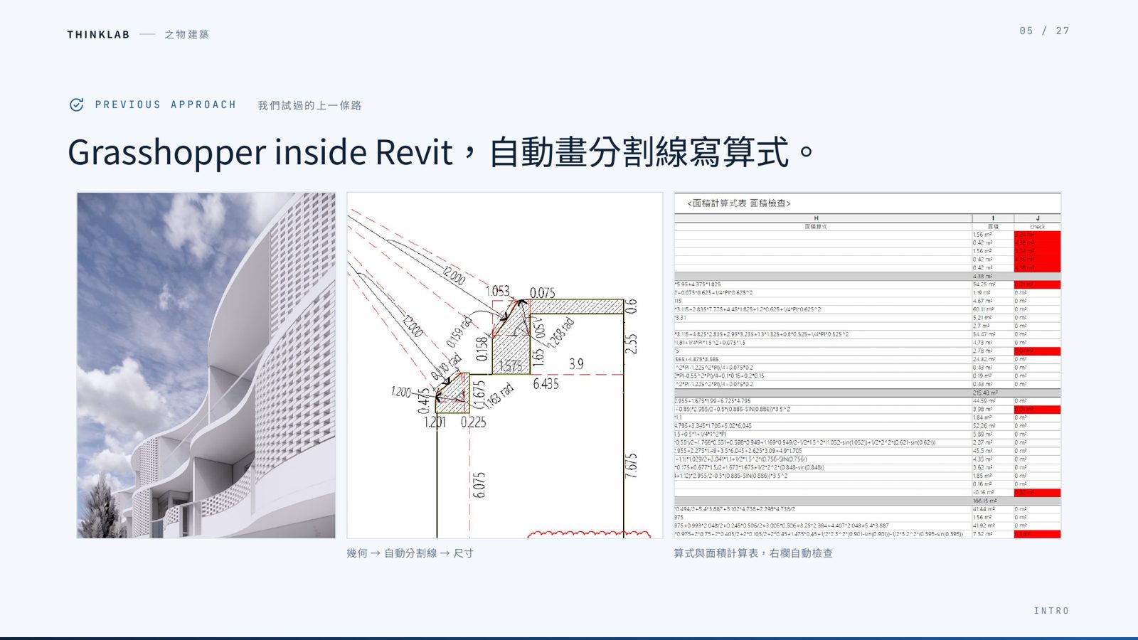 THINKLAB 使用 Grasshopper inside Revit 自動產生建築分割線與面積計算表
