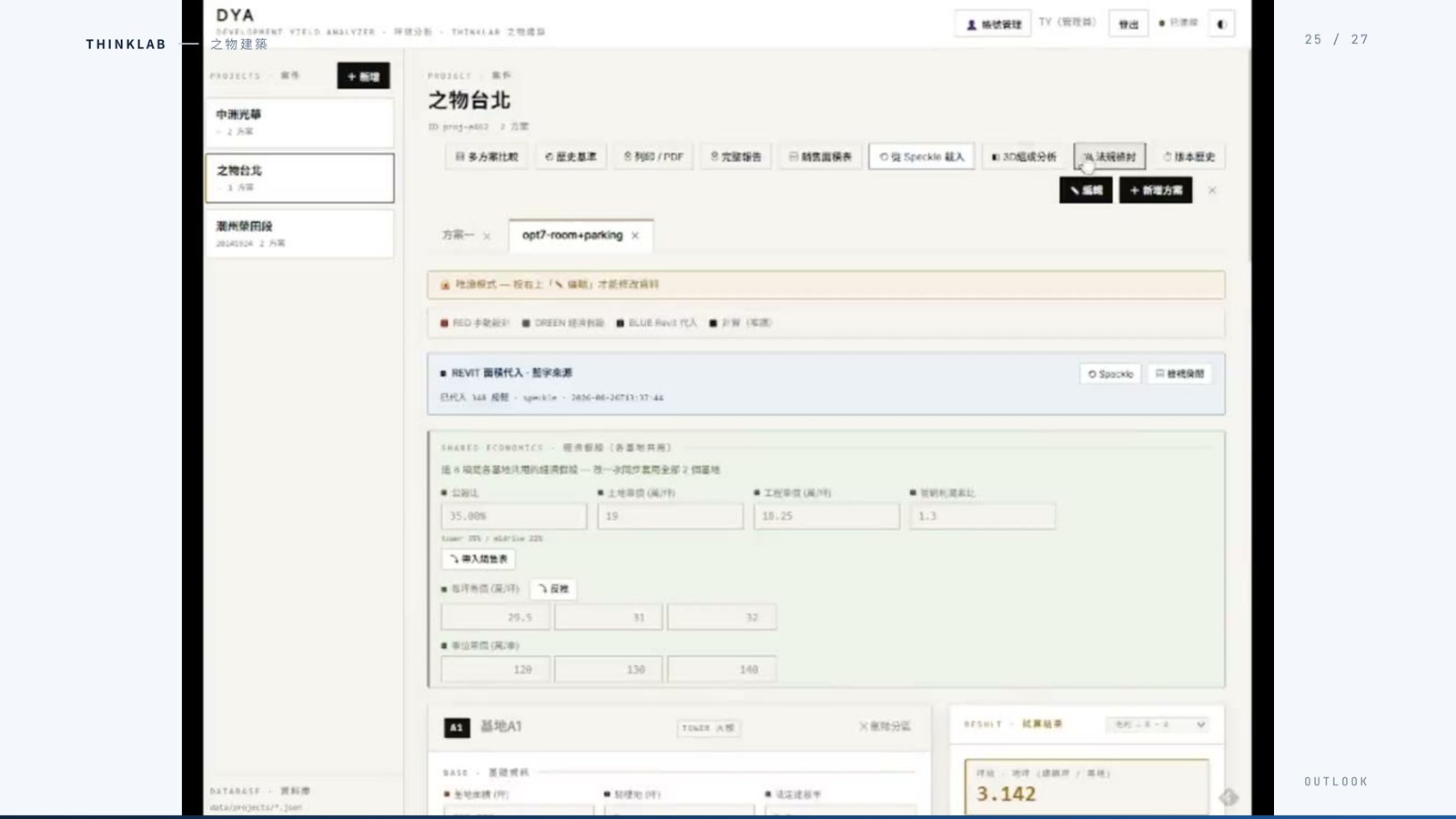 DYA系統對之物台北專案進行經濟假設試算