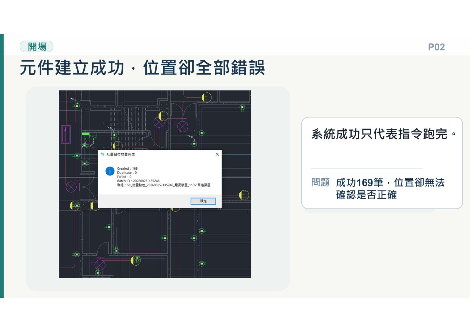 CAD批量放置169筆110V插座位置異常